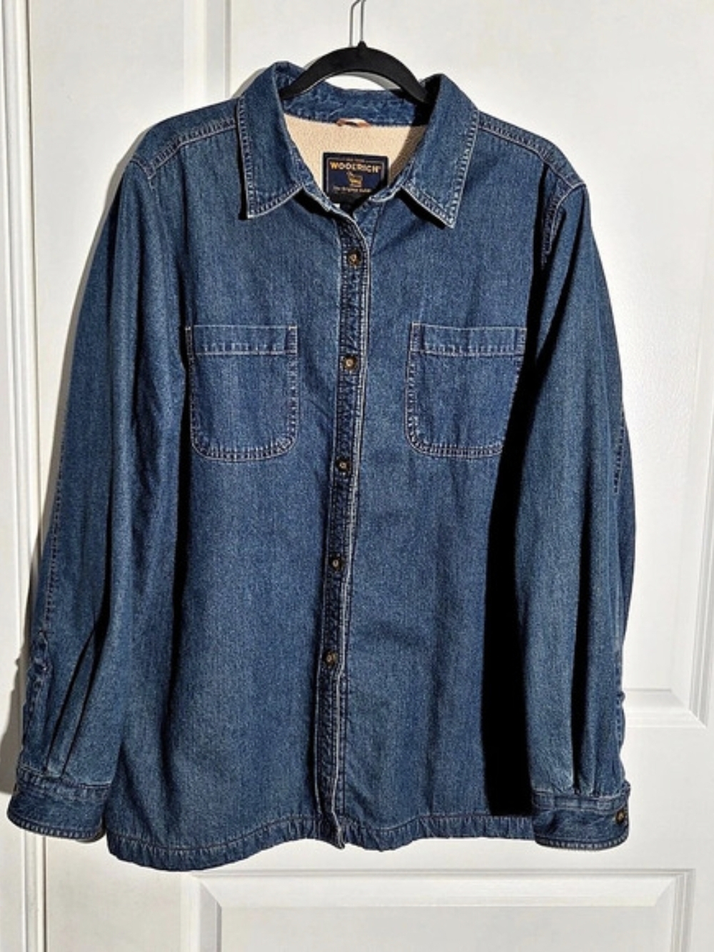 Woolrich Sherpa Lined Denim Shirt Jacket Blue & Cream XL